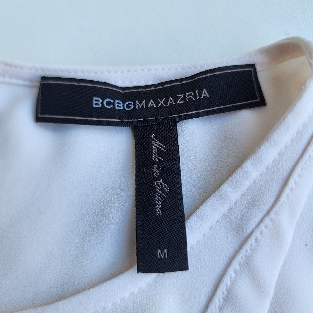 BCBG Max Azria Womens Sleeveless Crew Tank Top Blouse White Drape Sz M - Picture 7 of 9